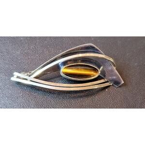 800 Silver and Tiger's Eye Mid-century Modernist Brooch/Pin, European, Marked